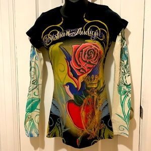 Christian Audigier Multicolor Graphic tattoo Sleeve Tee